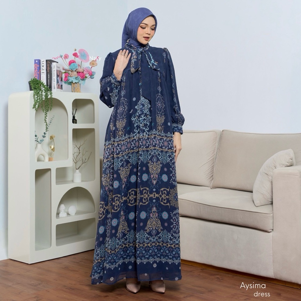 DYN Clothingline Asyima Dress | Gamis Wanita Dewasa Busui Friendly Resleting Depan Tali Leher Ceruti