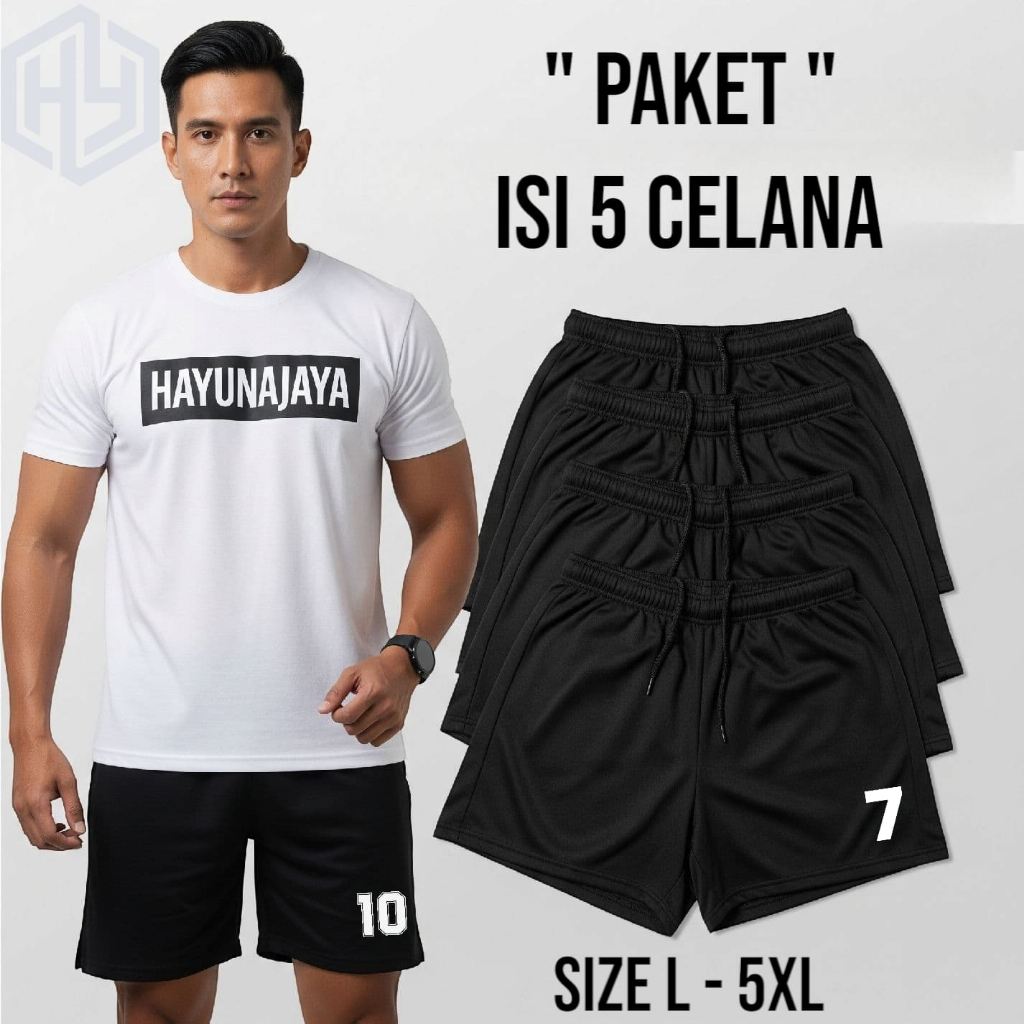 (Paket 10pcs) celana Futsal pria wanita jumbo celana olhraga pendek pria jumbo Kain Hitam