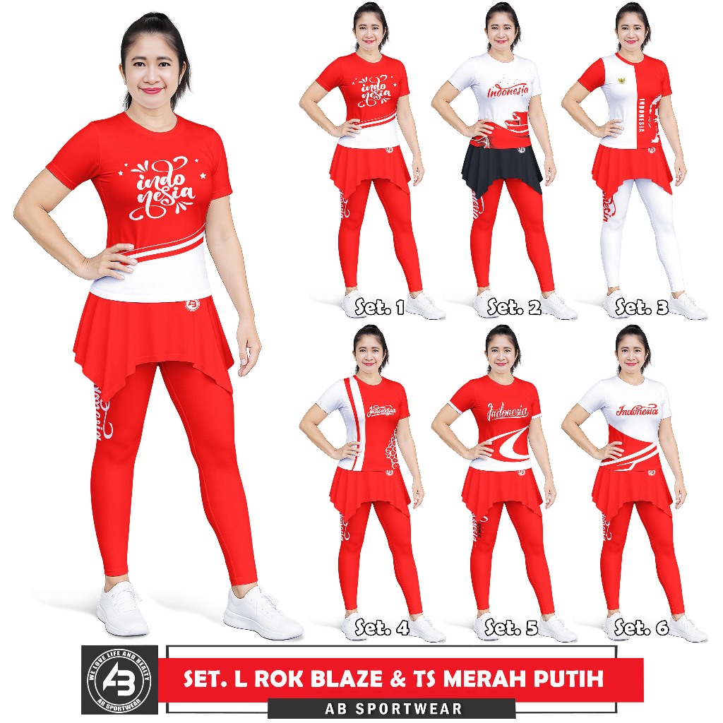 AB Sportwear Setelan Leg Rok Blaze & Tshirt Tema Merah Putih