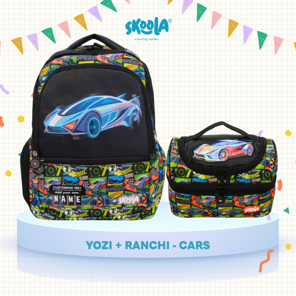 Skoola Tas Sekolah Anak SD Dan Tas Bekal Perempuan Laki Laki 3D Custome Name Set - Finzi Yozi Ranchi