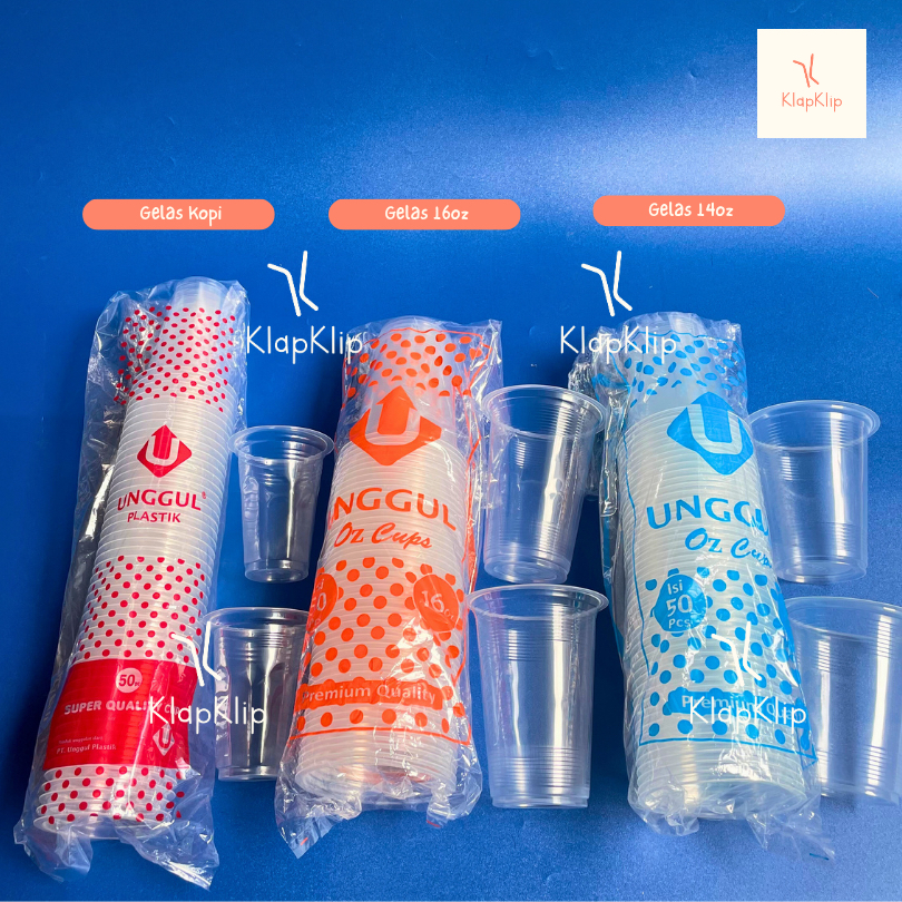 GROSIR 10pack = 500pcs Gelas Kopi 220ml 14oz 16oz Unggul - Cup Coffee Plastic 220ml - Gelas Aqua Pol