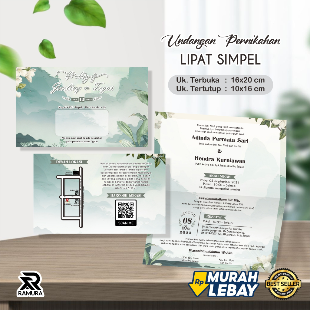 Undangan Lipat Pernikahan Minimalis K ( Free Desain, Denah Lokasi, Barcode Lokasi, Plastik )