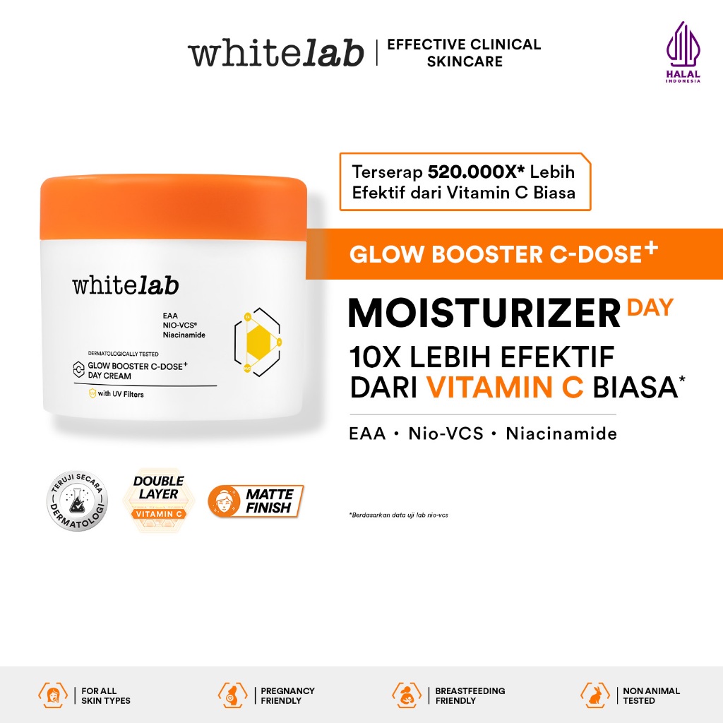 Whitelab Glow Booster C-Dose+ Day Cream - Pelembap Krim Pagi Pencerah Wajah untuk Kulit Kering denga