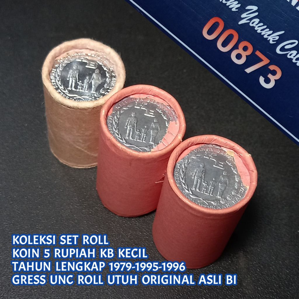 UKI033Coin Set Roll Thn  Lengkap 5 Rupiah KB Kecil 1979-1995-1996 Total 3 Roll All Gress Unc Origina