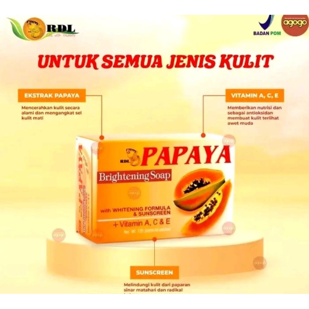 Grosir 12 Pcs RDL Sabun Papaya RDL Brightening Soap 135gr Sabun Wajah