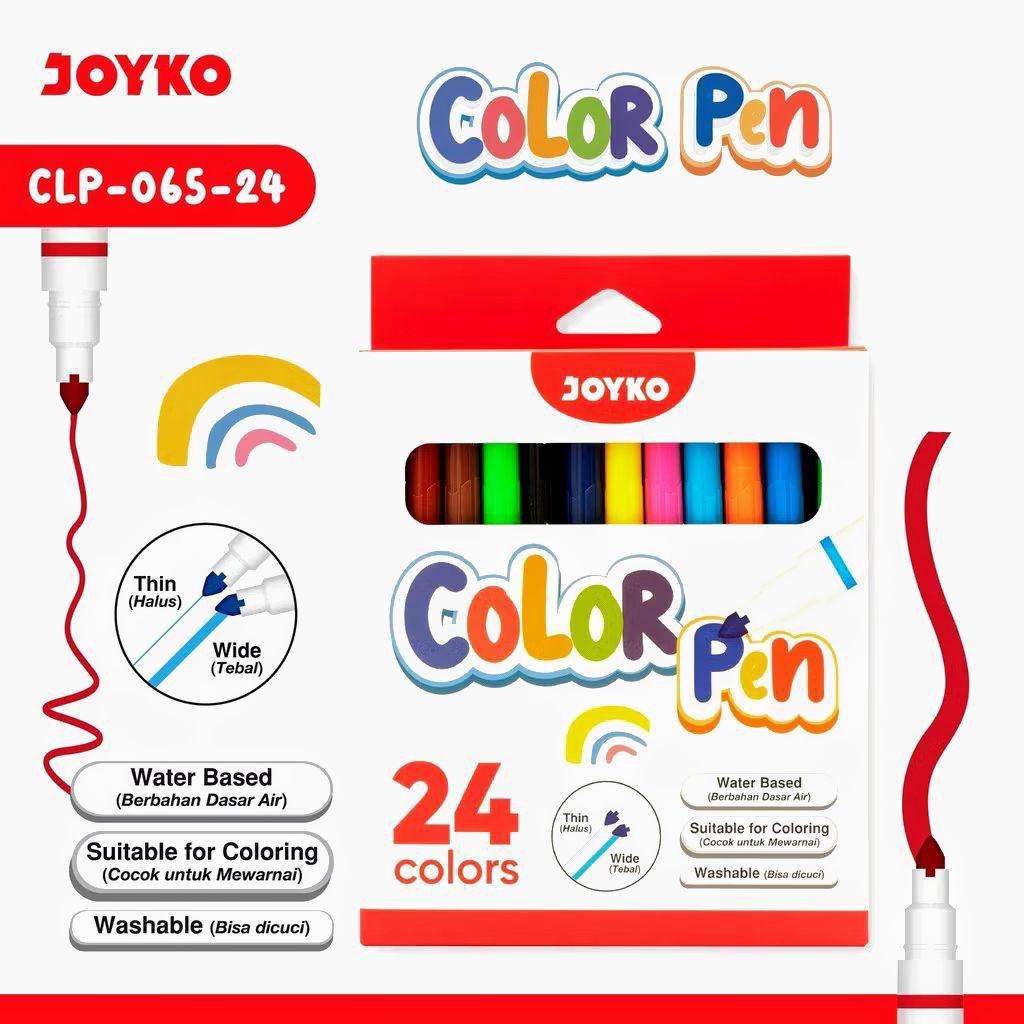 

JOYKO Color Pen 24 Warna | Spidol Gambar Anak Washable | Double Tip Tebal & Tipis