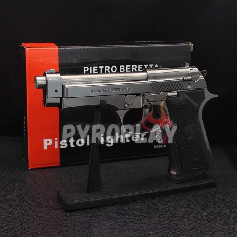 Korek Api Gas PSTL M9 Beretta Silver Pietro Beretta Korek Isi Ulang 1:1 PB Hitam - Silver Bisa Kokan