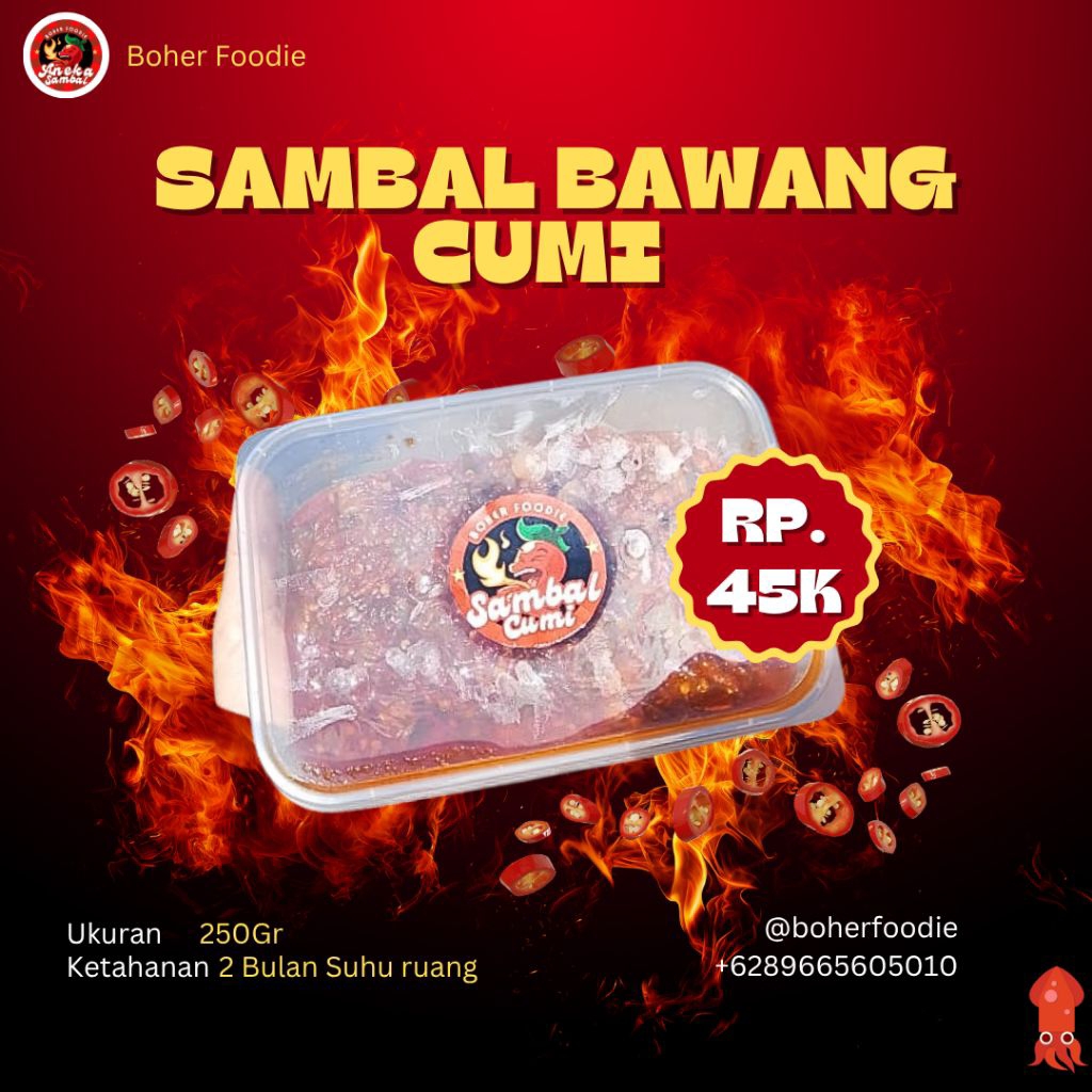 

Boher Foodie | Sambal Bawang Cumi 250gr 500gr 1Kg | Sambal Rumahan Siap Saji Tahan Hingga 1 Bulan di Suhu Ruang