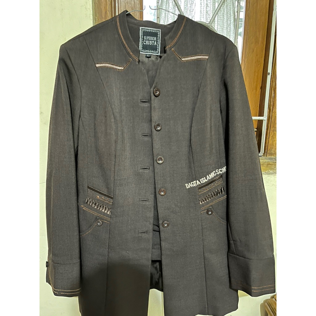 Baju Seragam Dinas Blazer dan Rok Span - Coklat Tua Gelap - Superior Crista - Preloved Like New