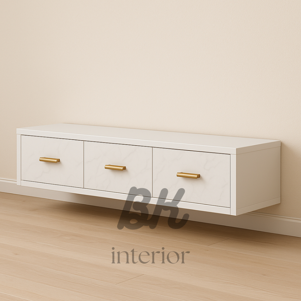 Meja Tv gantung Putih Berbagai ukuran minmalis Dengan kombinasi Granit