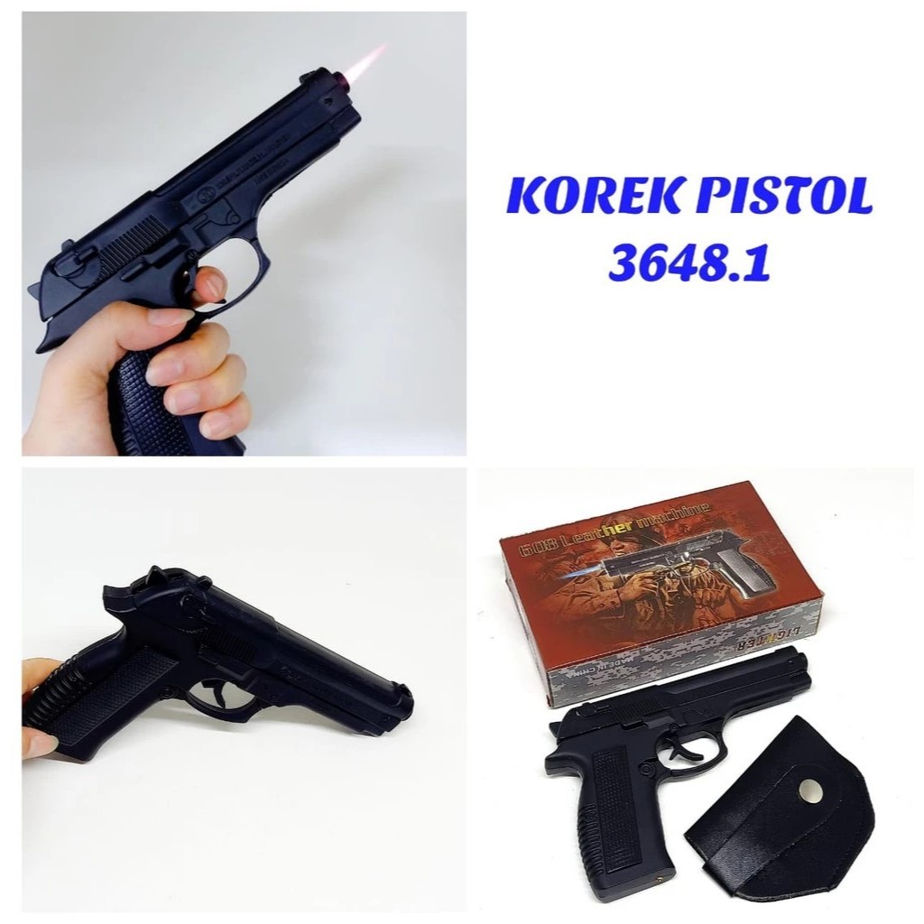 Korek api Bodi Besi 3648-1 Pistol Bareta Kokang gas isi ulang Besar Besi