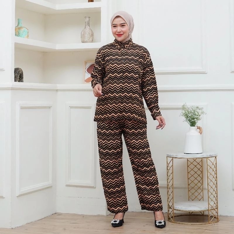 SETELAN CELANA PANJANG KULOT MOTIF SALUR || SETELAN BATIK LD 120 PANJANG CELANA 95 || BAHAN RAYON ||