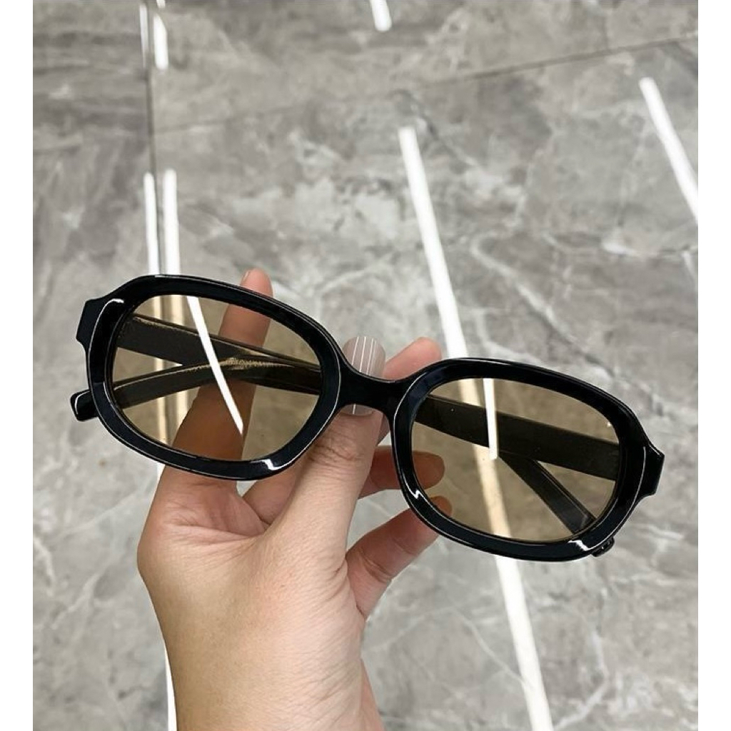 KM07 Kacamata Hitam UV Retro Bingkai Oval Korea Dewasa Lensa Gaya Klasik Untuk Pria Dan Wanita Fashi