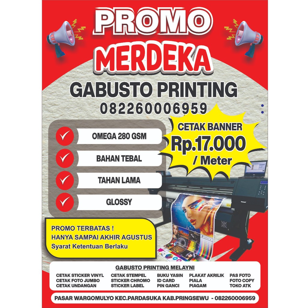 

CETAK SPANDUK CUSTOM || 100-100cm || BANNER MURAH
