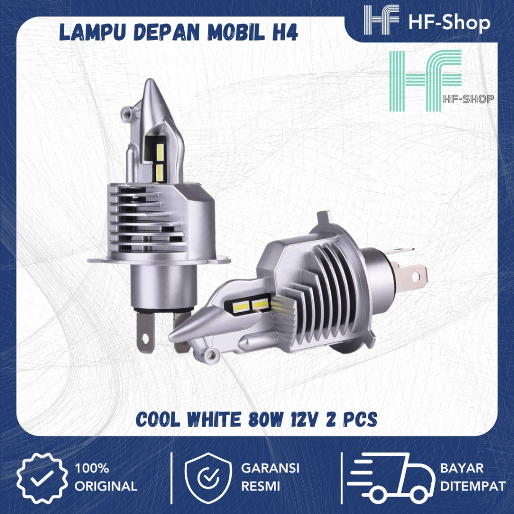 Lampu Depan Mobil LED Headlamp H4 | Fighter | Cool White 80W 12V 2 PCS