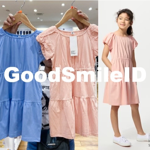 SALE GIRLS Gaun Lengan Puff Lengan Pendek Dress Anak Perempuan KIDS UNIQLO JASTIP