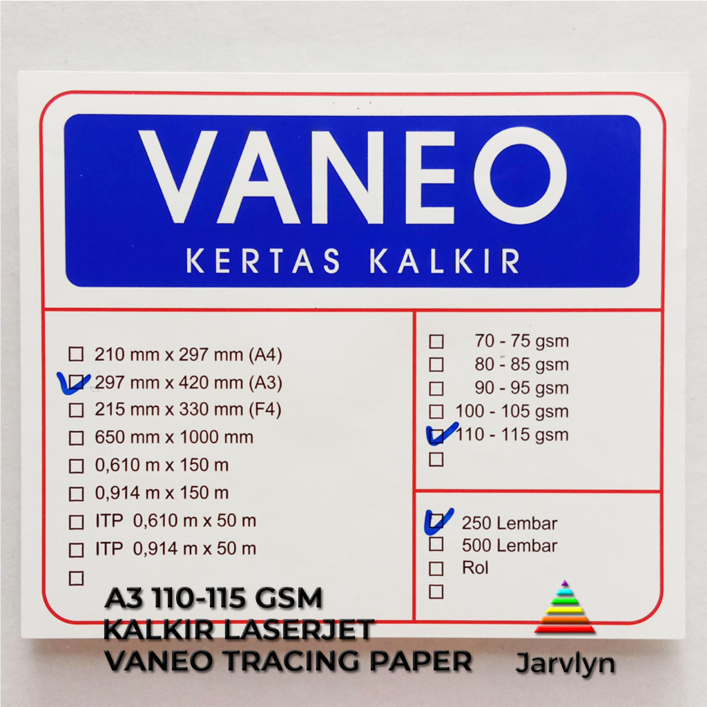 

Vaneo Kertas Kalkir A3 110/115 gsm Tracing Paper eceran