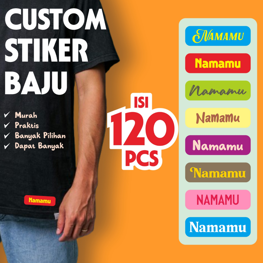 

Custom Stiker Baju Isi 120Pcs Custom Sticker Label Baju Nama isi 120Pcs Sablon Setrika Nama Baju DTF