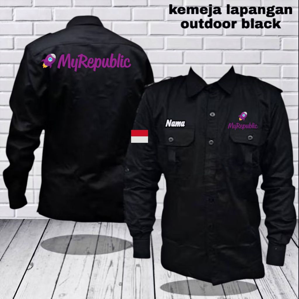 kemeja myrepublic baju my republic seragam my republic hitam panjang