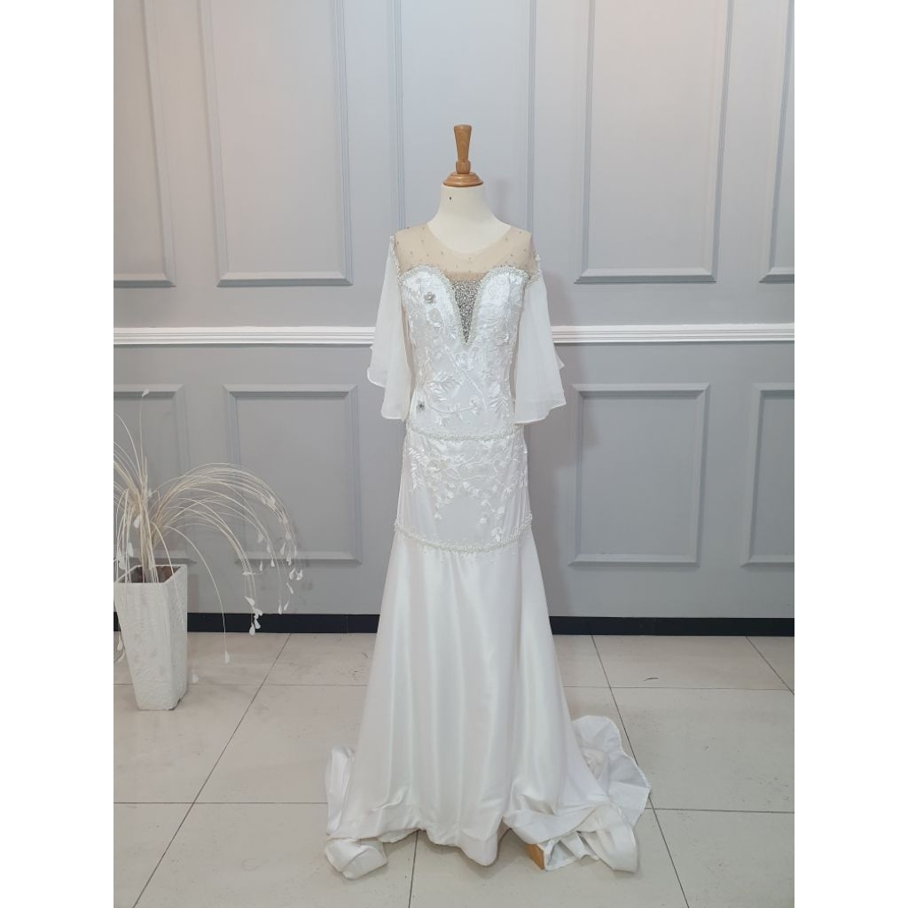 Preloved wedding gown Baju penganten manten prewedding putih tulang satin bridal Ld 100 Lp 86 Pjg dr