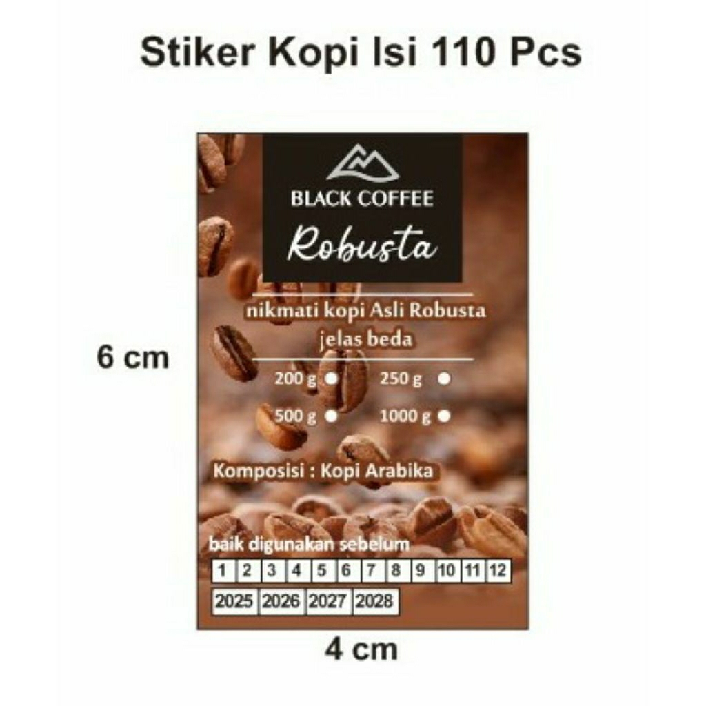 

Stiker Kopi ukuran 4 x 6 cm. Isi 110 pcs. Bisa custom tulisan
