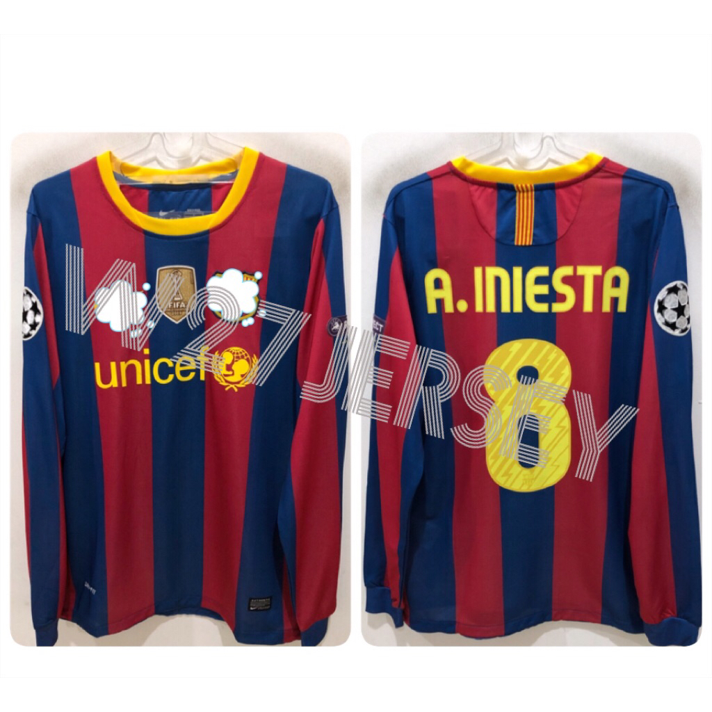 JERSEY RETRO - BARCELONA HOME LONGSLEEVE 2010-2011 name player A. Iniesta + Patch