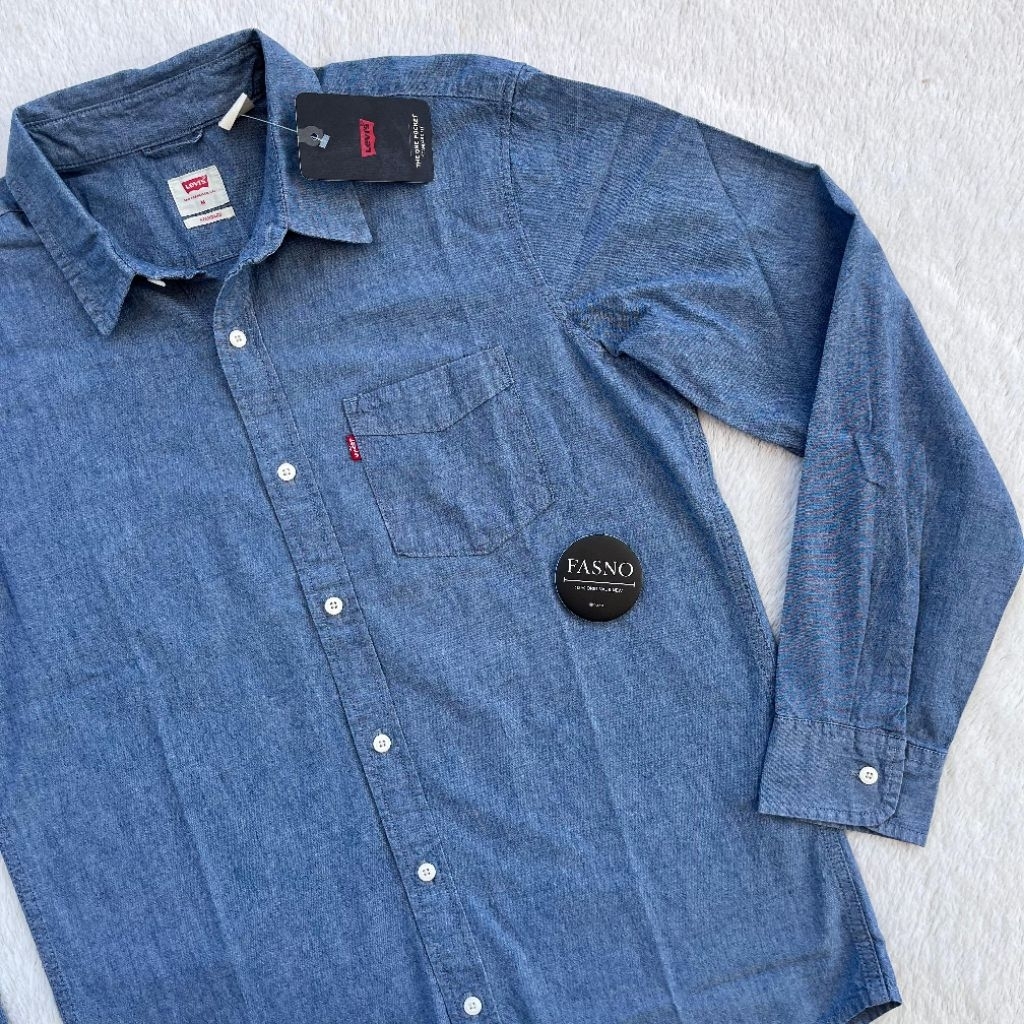 NEW & ORIGINAL LV"S Basic LS Shirt 1 Pocket.Color : Blue
