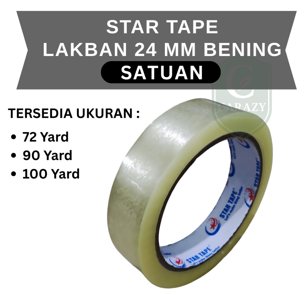 

Star Tape Lakban Bening/Transparan 24 Mm Satuan | Lakban Bening 24 x 72 Yard | Lakban Bening 24 x 90 Yard | Lakban Bening 24 x 100 Yard | Lakban Bening 24 Mm Harga Termurah