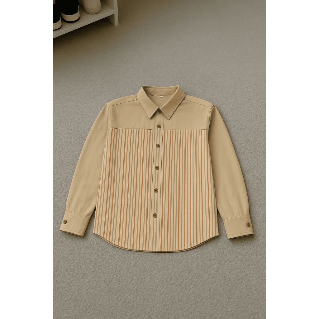 Kemeja Wanita Lengan Panjang Motif Garis Earth Tone ,Baju Atasan Cewek & Stylish Cocok untuk baju Ku