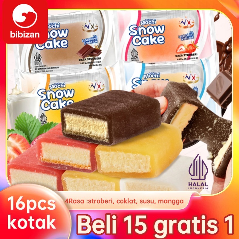 

BIBIZAN【Gula rendah】Kue Nagasaki 15+1 Gratis HALALMochi Snow Cake 4 Rasa MIX 16PCS
