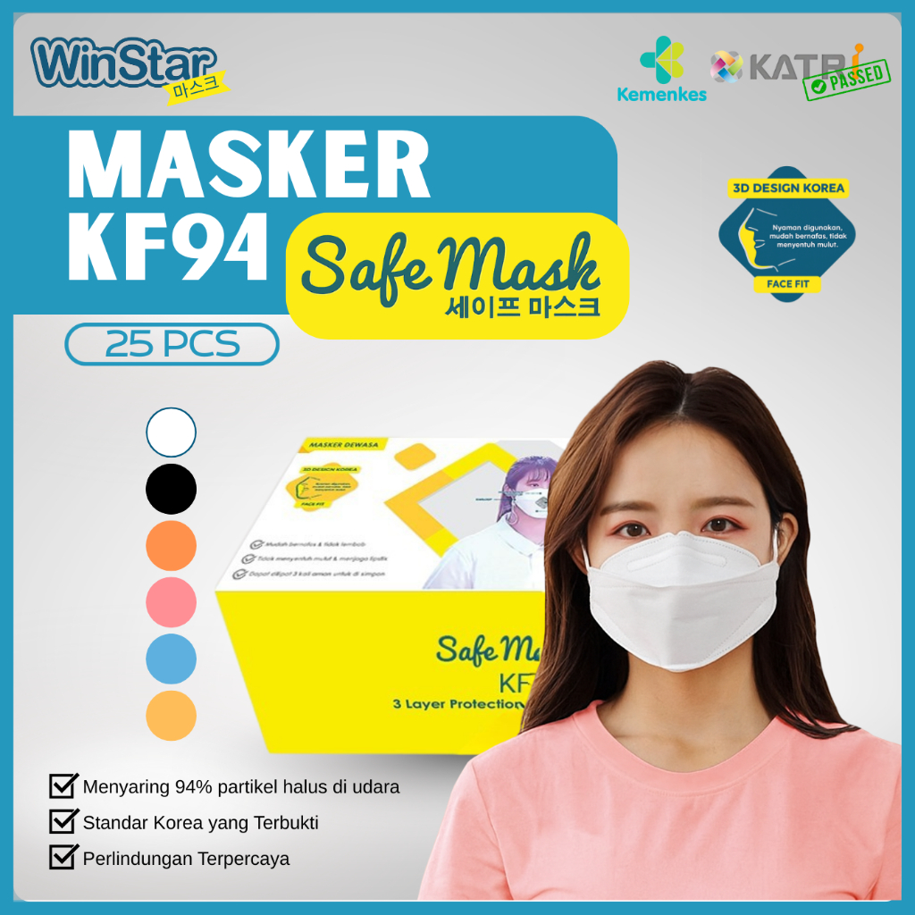 WinStar MASKER KOREA SAFE MASK KF94 - Masker Kesehatan 3 PLY (25 PCS) - SERTIFIKAT KEMENKES RI