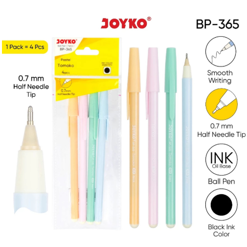 

[ SET 4 PCS ] Ball Pen Pulpen Pena Joyko BP-365 Pastel Tomoko 0.7 mm 1 Pack 4 Pcs Bagus Murah