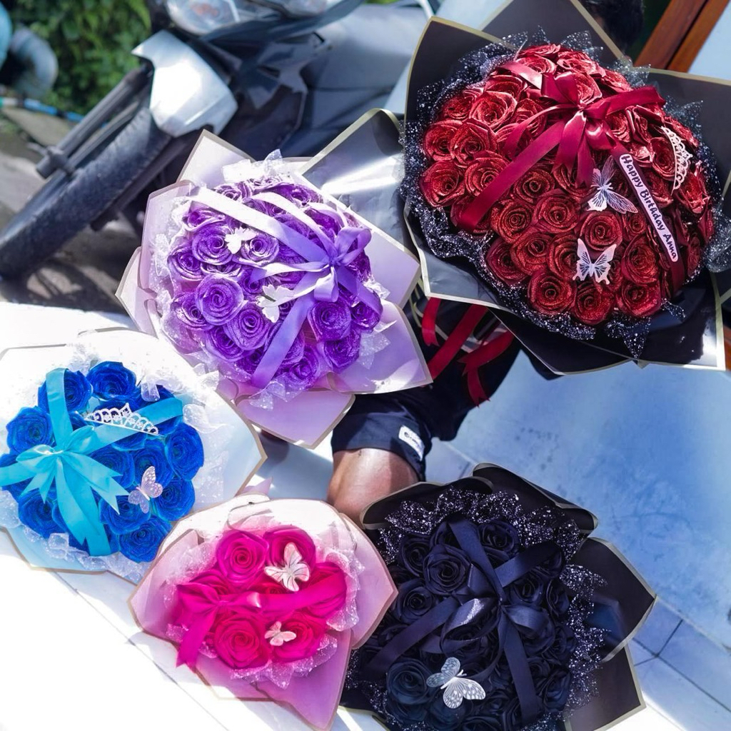 BUKET BUNGA SATIN 7-50 TANGKAI 1-3 HARI LANGSUNG KIRIM BUKET BUNGA PITA SATIN UNTUK KAADO WISUDA