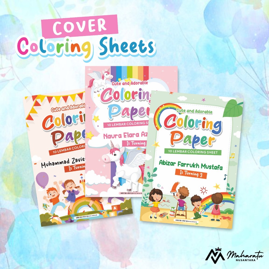 

SAMPUL DEPAN COLORING SHEETS - COVER KERTAS BERGAMBAR ANAK CUSTOM
