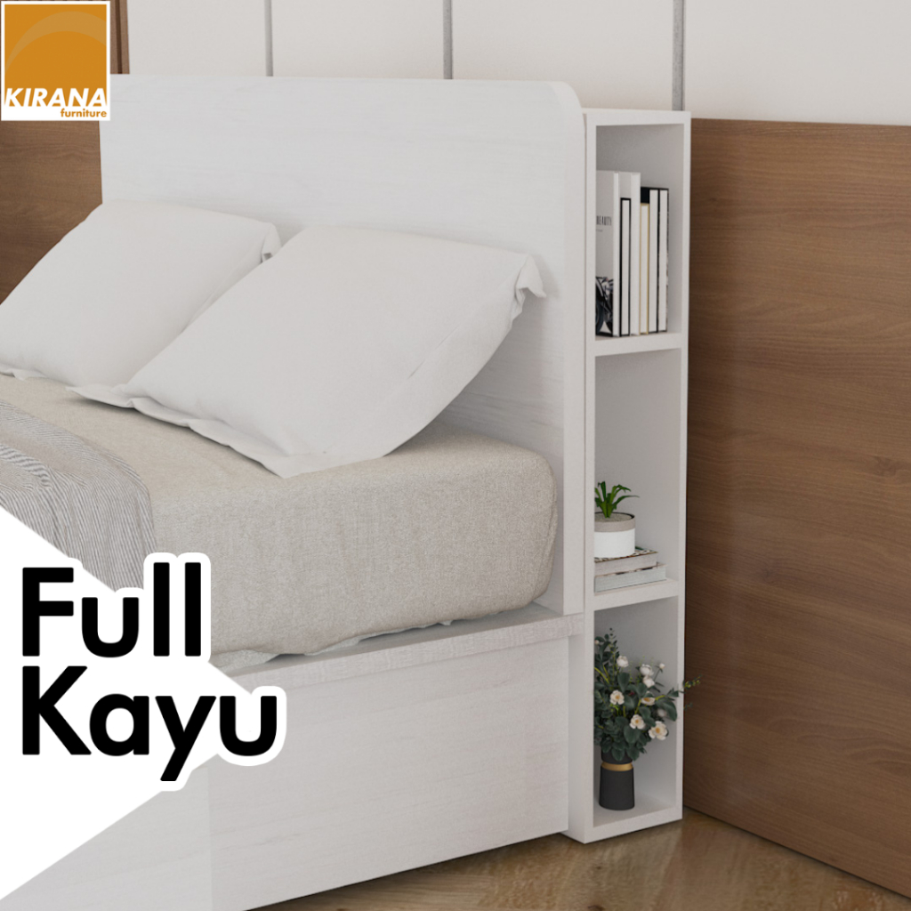 KIRANA Perth - Headboard Kayu Rak Sandaran Kasur Tempat Tidur Putih Modern Minimalis
