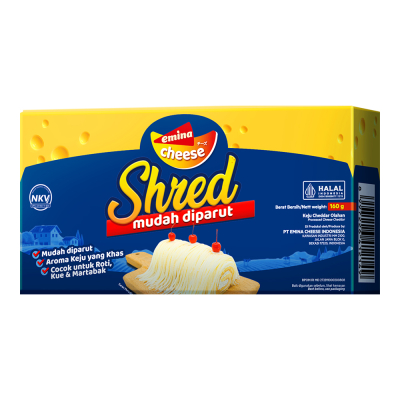 

Emina Shred Cheese Rich 160gr / Keju Cheddar Olahan Mudah Diparut