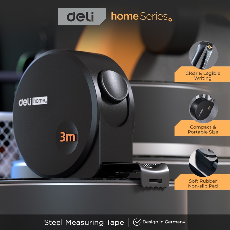 Deli Tools Meteran Tukang Besi / Measuring Tape 3 & 5 Meter Black