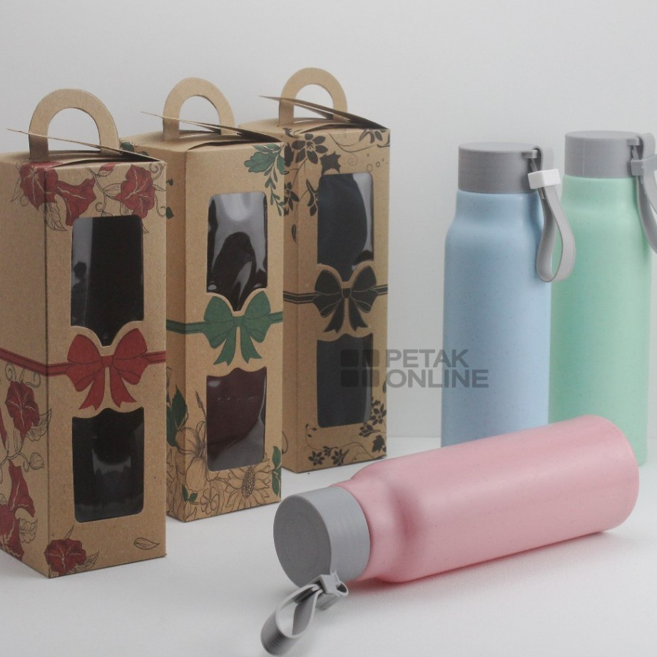 Botol / Tumbler Go Green Import Kemasan Box Tenteng Coklat