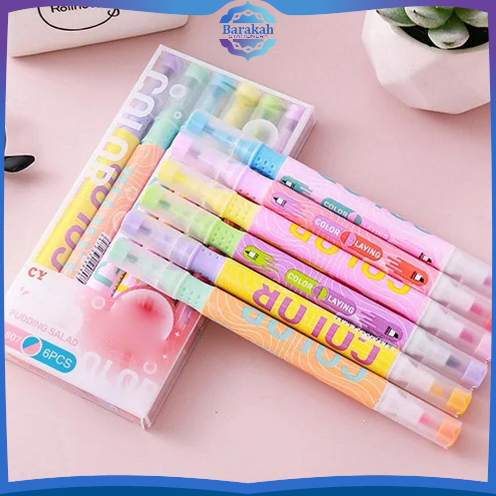 

EC Penanda Teks Highlighter Pastel 2 Sisi Alat Tulis Sekolah / Spidol Set Isi 6pcs 12 Warna Serbaguna/ Pen Marker dengan Ujung 2 Tip Barakah Stationery A114