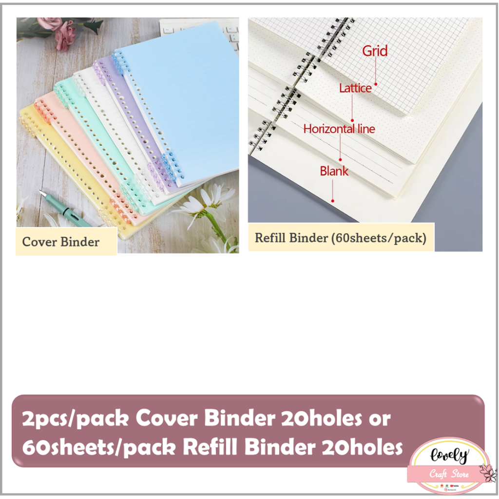 

LovelyCraftStore | 2pcs/pack Cover Binder or 60sheets/pack Refill Binder A5 20-hole, School Stationery for Notebook etc