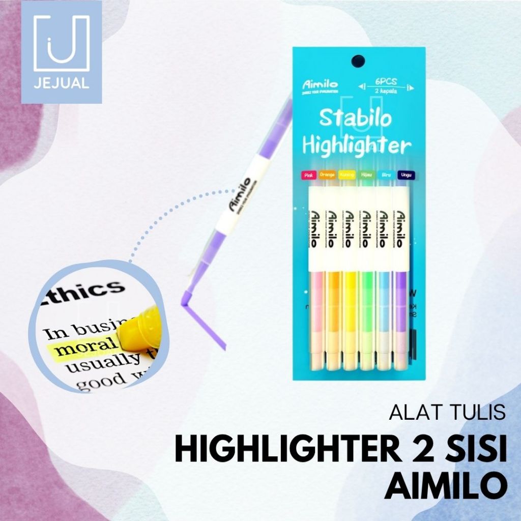 

Stabilo Aimilo 2 Warna 1 Set Warna Pastel Highlighter 2 Sisi isi 6