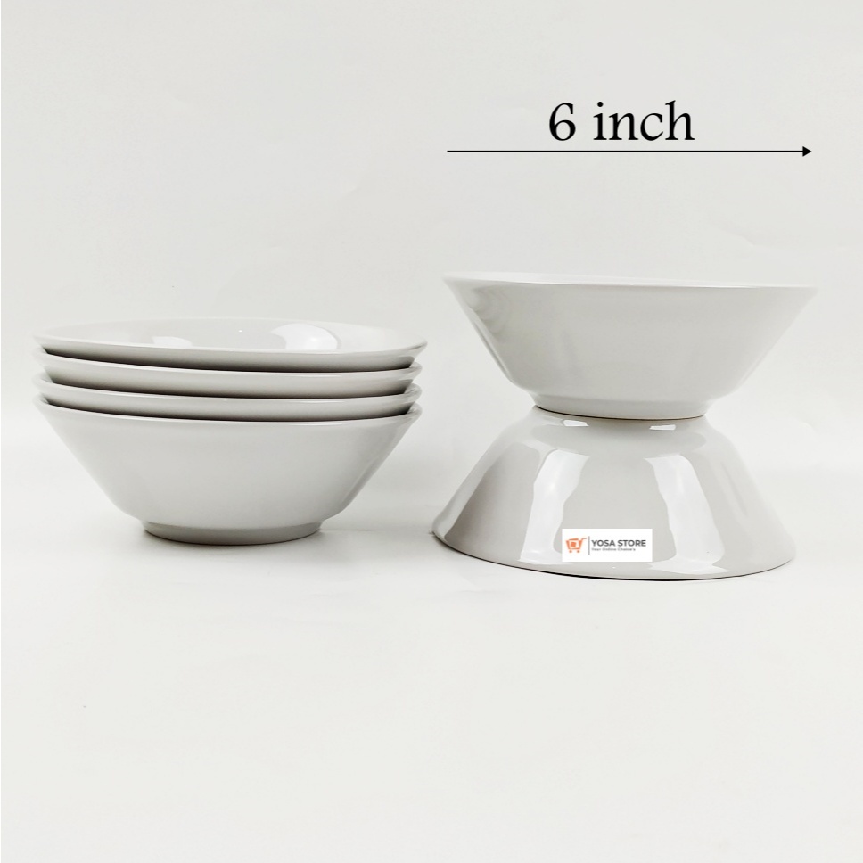 Mangkok Keramik Bakso Motif Putih Polos KPA 6 inch - 6 Pcs Kedaung Home