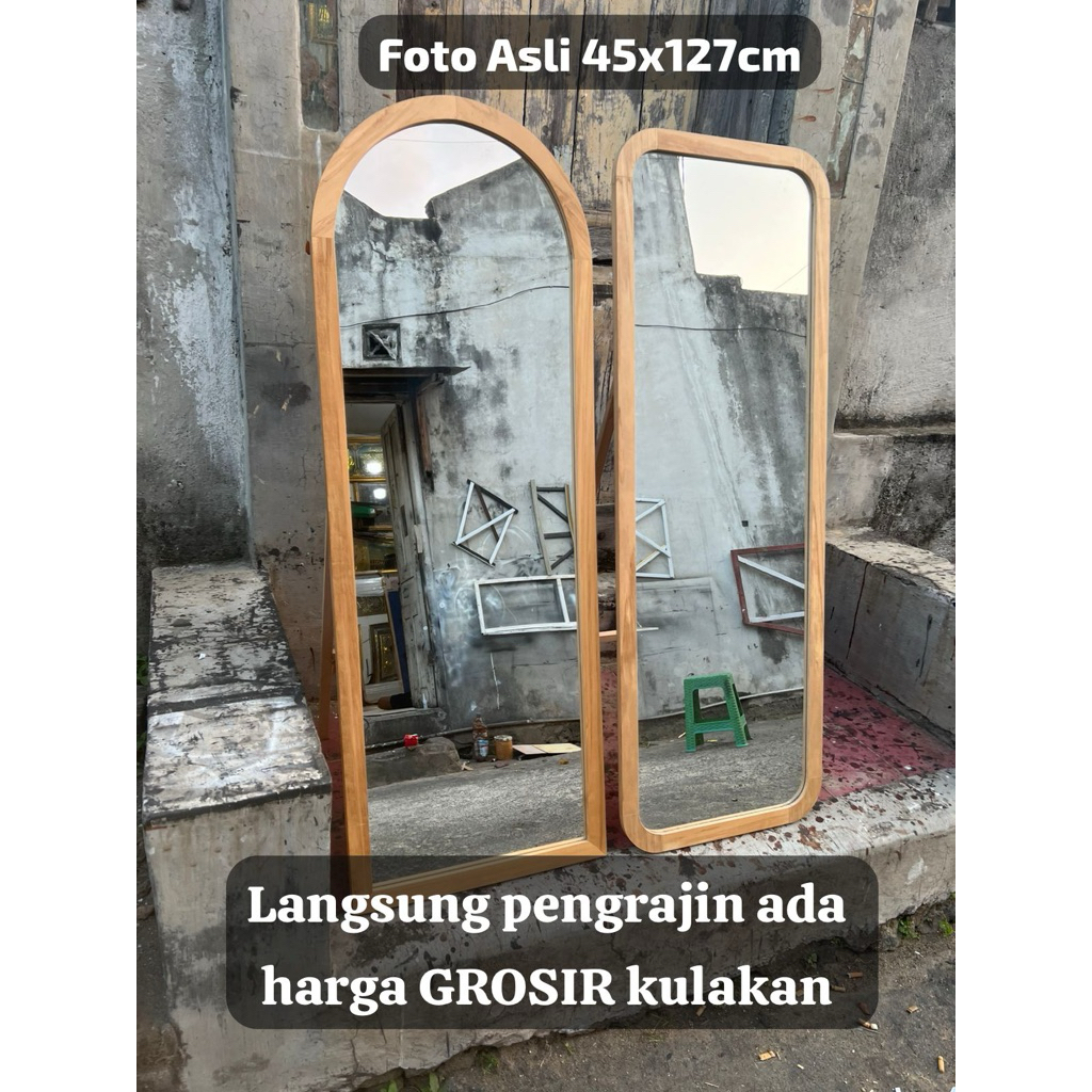 BERGARANSI Standing Mirror fullbody Lengkung 45x127cm LUAR KOTA GRATIS PACKING KAYU/JOGJA FREE ONGKI