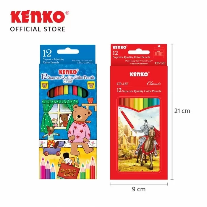 

12 Warna Pensil Warna Panjang KENKO CP-12F Full Paper Box Classic/Fancy / 1 set isi 12 warna