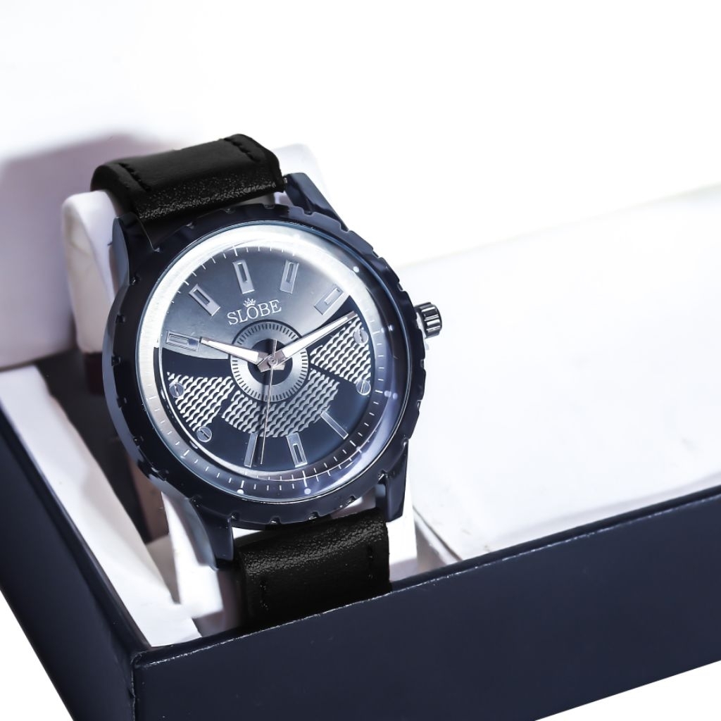 SLOBE Jam Tangan Pria Kulit Analog Free  Box Kode 2.32