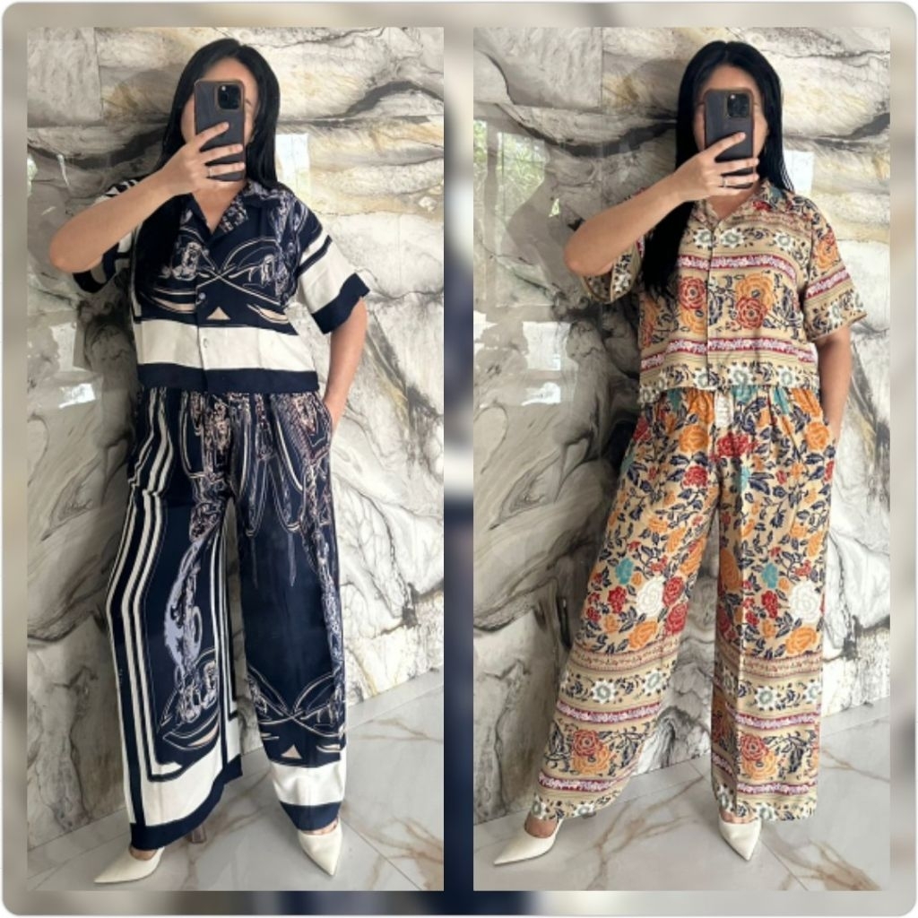 One Set Pajama Top crop motif viral Rayon PernikBali