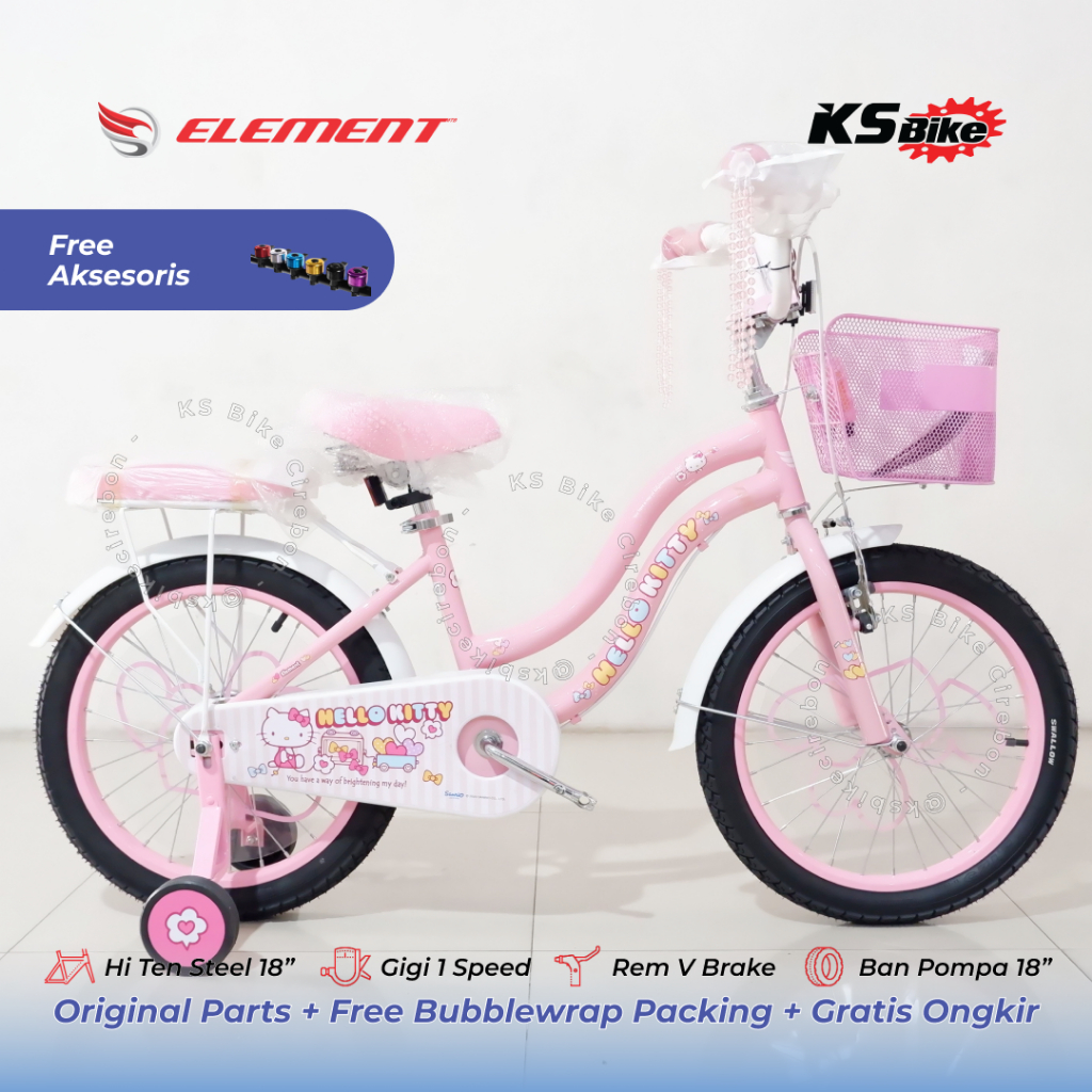 Mini Element Hello Kitty Pink Pastel 18 Inch Sepeda Anak Perempuan Umur 4 5 6 7 8 Tahun Keranjang Se