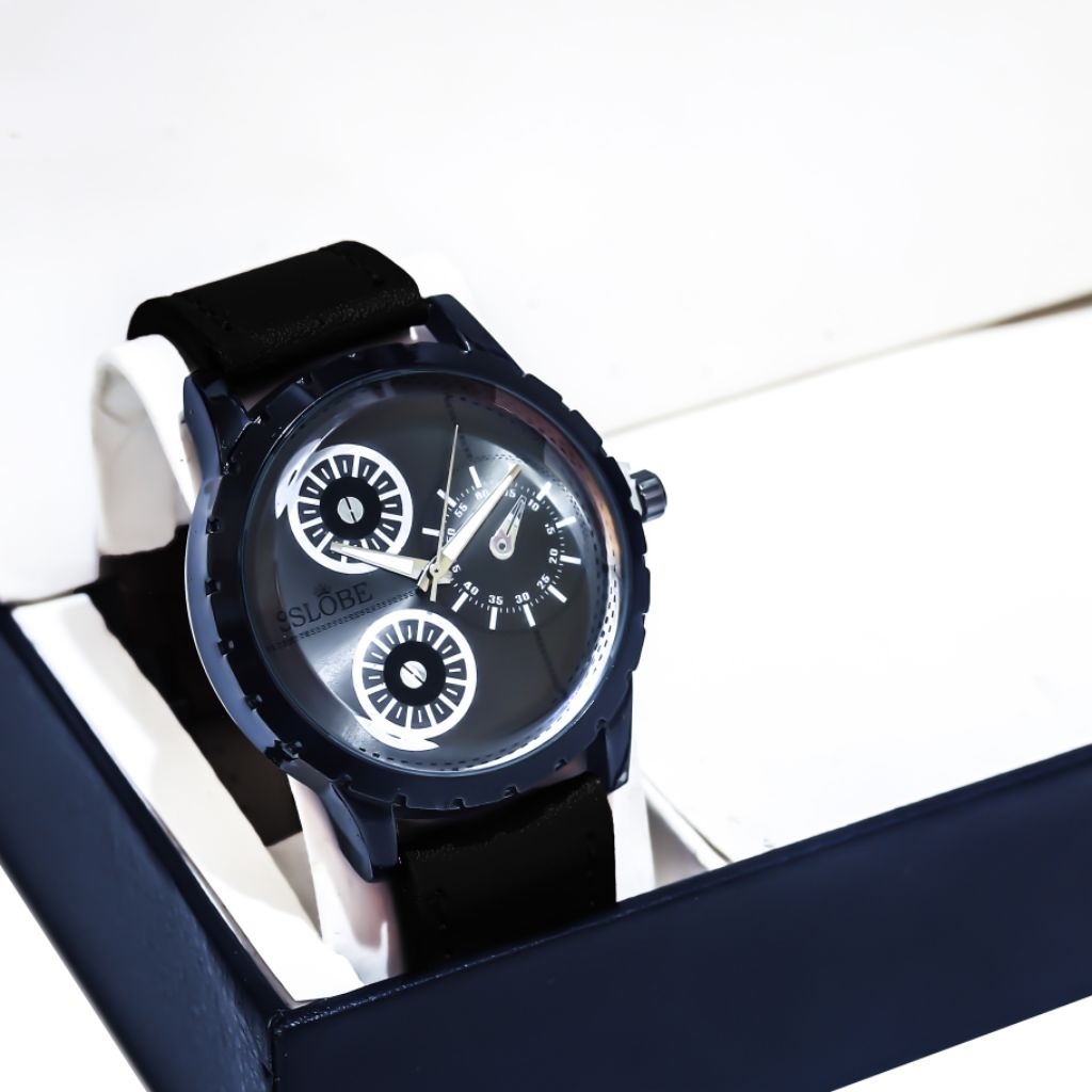 SLOBE Jam Tangan Pria Dan Wanita Kulit | Analog Free Box Kode 2.37