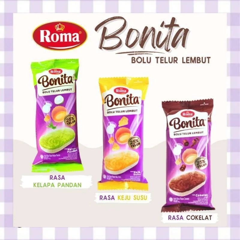 

Roma Bonita All Varian 6 PCS keju susu cokelat kelapa pandan kue bolu lembut