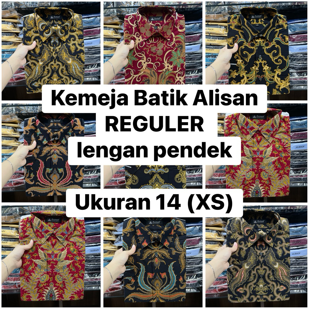 Kemeja Batik Alisan Reguler Lengan Pendek ukuran 14 (XS) / Kemeja Pria / Pakaian pria / Kemeja Alisa